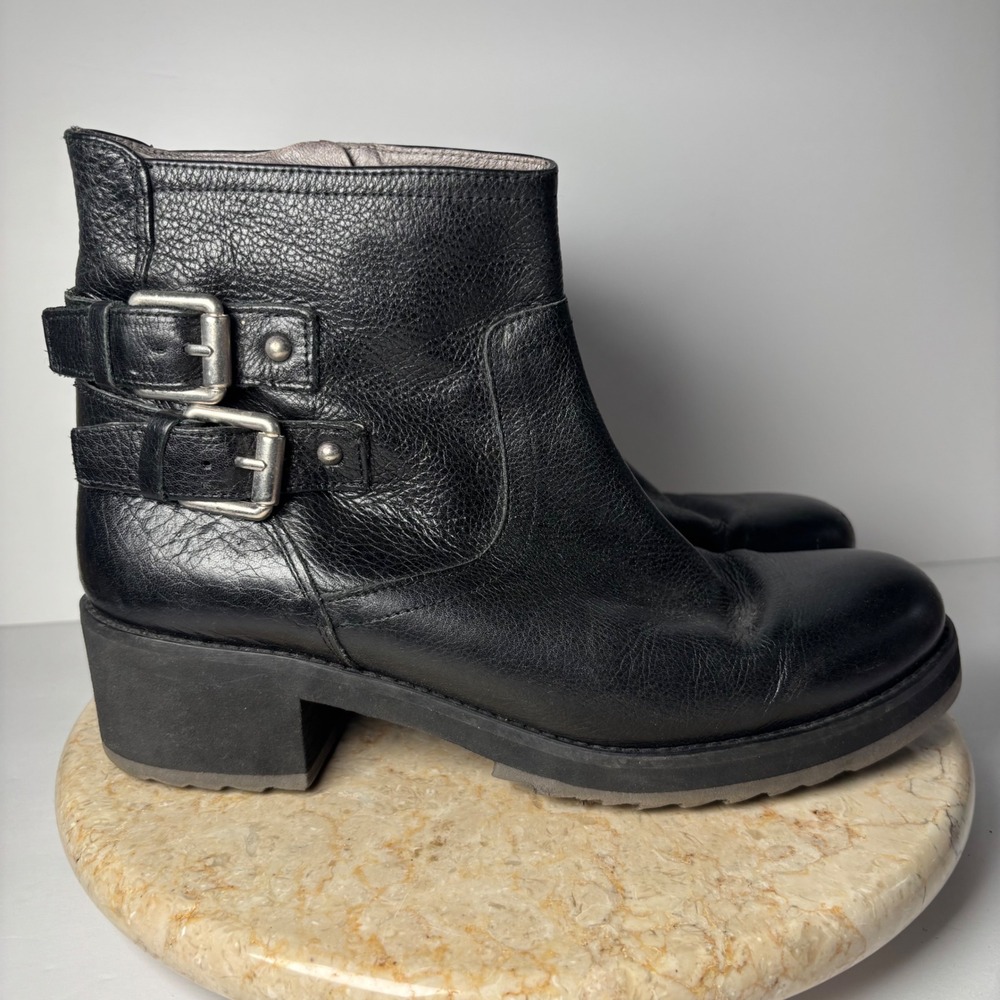 Kanna Moto Ankle Boots 41 Black Pebbled Leather Double Buckle Made in Spain‎